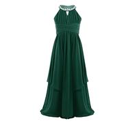 JEATHA Longue Robe Soirée Mariage Enfant Fille Robe De Cérémonie Mousseline De Soie Robe sans Manche Cristal Robe De Baptême Anniversaire 6-16 Ans Vert Armé 16 Ans