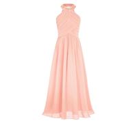 JEATHA Longue Robe Soirée Mariage Enfant Fille Robe De Cérémonie Mousseline De Soie Robes sans Manche Tenue De Baptême Anniversaire 6-16 Ans Rose B 7-8 Ans