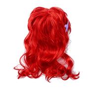 JEATHA Perruque Sirène 60cm Longue Frisé Rouge Enfant Fille Déguisement Princesse Sirène Accessoires Costume Fête Cosplay Synthétique Perruque Halloween Rouge Taille Unique