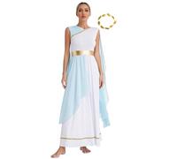 JEATHA Robe De Cosplay De Déesse Grecque Antique Femmes Longue Robe Et Bandeau Costume De Fête Soirée Gal S-3XL Bleu Clair S