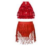 JEATHA Robe De Danse Latine Charleston Enfant Fille Ensemble De Danse Haut Et Jupe Franges Paillettes Tenue Soirée Bal Compétition Spectacle Dancewear Rouge B 9-10 Ans