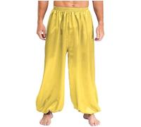 JEATHA Satin Pantalon Harem Tenue Danse Orientale Yoga Gym Homme Pantalon Sarouel Clubwear Jaune M