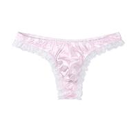 JEATHA Slip de Bain Homme Culotte Volants Été sous-vêtements Sissy Dentelle String à Pois Satin Bas de Pyjama Tanga Taille Basse Bikini G-String T-Back Thong Underwear Rose XL