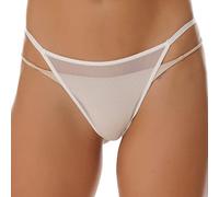 JEATHA String Sexy Femme Slip Transparent Maille Résille Ajouré Tanga Thong Chic Ficelle Mini Bikini Triangle S-l Blanc M