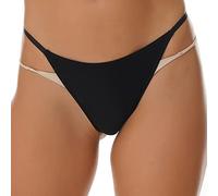 JEATHA String Sexy Femme Slip Transparent Maille Résille Ajouré Tanga Thong Chic Ficelle Mini Bikini Triangle S-l A Noir L
