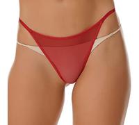 JEATHA String Sexy Femme Slip Transparent Maille Résille Ajouré Tanga Thong Chic Ficelle Mini Bikini Triangle S-l Rouge L