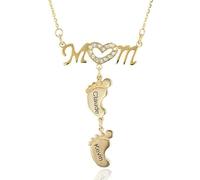 JeathFea Collier Pieds de Bébé Personnalisé Prénoms Pendentif Maman 1-3 Enfants,Lettrage gratuit,Bijoux Famille Cadeaux pour Nouvelle Mamie,Mère,Grandmère