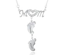 JeathFea Collier Pieds de Bébé Personnalisé Prénoms Pendentif Maman 1-3 Enfants,Lettrage gratuit,Bijoux Famille Cadeaux pour Nouvelle Mamie,Mère,Grandmère