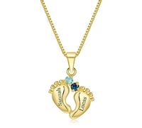 JeathFea Collier Pieds de Bébé Personnalisé Prénoms Pendentif Maman 1-5 Enfants,Lettrage gratuit,Bijoux Famille Cadeaux pour Nouvelle Mamie,Mère,Grandmère