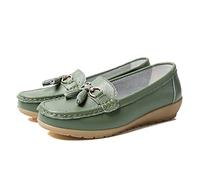 JeathFea Dames Casual Mocassins Plat Boucle en Métal Dames Léger Confortable en Cuir Mocassins en Plein Air Conduite Bateau Chaussures Femmes Chaussures