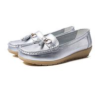 JeathFea Dames Casual Mocassins Plat Boucle en Métal Dames Léger Confortable en Cuir Mocassins en Plein Air Conduite Bateau Chaussures Femmes Chaussures