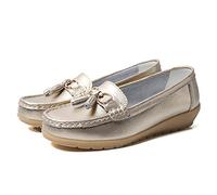 JeathFea Dames Casual Mocassins Plat Boucle en Métal Dames Léger Confortable en Cuir Mocassins en Plein Air Conduite Bateau Chaussures Femmes Chaussures