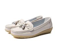 JeathFea Dames Casual Mocassins Plat Boucle en Métal Dames Léger Confortable en Cuir Mocassins en Plein Air Conduite Bateau Chaussures Femmes Chaussures