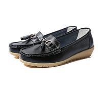 JeathFea Dames Casual Mocassins Plat Boucle en Métal Dames Léger Confortable en Cuir Mocassins en Plein Air Conduite Bateau Chaussures Femmes Chaussures