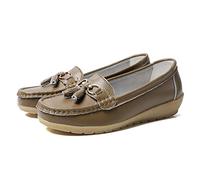 JeathFea Dames Casual Mocassins Plat Boucle en Métal Dames Léger Confortable en Cuir Mocassins en Plein Air Conduite Bateau Chaussures Femmes Chaussures