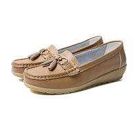 JeathFea Dames Casual Mocassins Plat Boucle en Métal Dames Léger Confortable en Cuir Mocassins en Plein Air Conduite Bateau Chaussures Femmes Chaussures