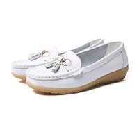 JeathFea Dames Casual Mocassins Plat Boucle en Métal Dames Léger Confortable en Cuir Mocassins en Plein Air Conduite Bateau Chaussures Femmes Chaussures