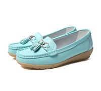 JeathFea Dames Casual Mocassins Plat Boucle en Métal Dames Léger Confortable en Cuir Mocassins en Plein Air Conduite Bateau Chaussures Femmes Chaussures