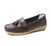 JeathFea Dames Casual Mocassins Plat Boucle en Métal Dames Léger Confortable en Cuir Mocassins en Plein Air Conduite Bateau Chaussures Femmes Chaussures