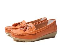 JeathFea Dames Casual Mocassins Plat Boucle en Métal Dames Léger Confortable en Cuir Mocassins en Plein Air Conduite Bateau Chaussures Femmes Chaussures