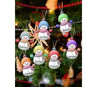 JeathFea Ornement de Noël Personnalisé 2024 - Pendentif Bonhomme de Neige en Bois, Décoration d'Arbre et Cadeau pour Sapin