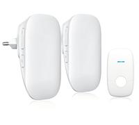 JeaTone Sonnette sans Fil Exterieur Etanche avec 2 Récepteurs, IP55 Etanche Carillon 150 Mètres, 36 Mélodies et 4 Niveaux Volume, Indicateur LED, pour Maison, Hôtel, Blanc Kit de Sonnette sans Fil