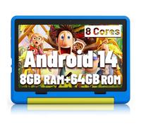 Jeazans Tablette pour enfants | Tablette Android 14 améliorée de 10" avec étui de protection | Octa-Core | 64 Go | Carte TF extensible de 1 To | Double caméra | Contrôle parental | Cadeau idéal pour