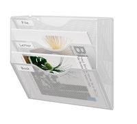 JEBELE 3 Compartiments Porte Revue Mural à Suspendre Organiseur Banette Range Dossier Mural Format A4 Porte Document Magazine et Lettres pour Bureau École Métal, Blanc