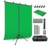 JEBUTU Greenscreen avec support 1,5 m x 2 m, fond avec support avec écran vert, support de fond réglable avec 5 pinces pour Chroma Key Streaming Gaming