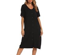 Jecarden Chemise de nuit confortable à manches courtes pour femmes, pour la maternité et pour le jour de l’accouchement à l’hôpital, Noir , XL