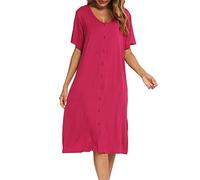 Jecarden Chemise de nuit confortable à manches courtes pour femmes, pour la maternité et pour le jour de l’accouchement à l’hôpital, rouge, L