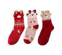 Jecdfs 3 paires de chaussettes de Noël,chaussettes noel femme,christmas socks,coton chaud d'hiver avec motifs de renne 3D, comme cadeau de Noël pour femmes et filles