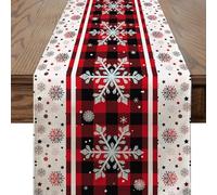 Jecdfs Chemin de table de Noël,Decoration Noel Chemin de Table Deco Rouge 33x180 cm,appe de Table Hiver en Lin et Coton avec et Flocons - Rouge - Décoration Festive pour Table à Manger 4 à 6 Personnes
