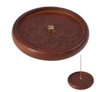 Jecdfs Porte-encens en Bois de Noyer avec Motif Lotus, Support en Laiton à 3 Trous, Plateau Récupérateur de Cendres, pour Méditation, Yoga et Décoration d'Intérieur, Dimensions 12cm x 12cm x 2cm
