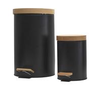 JECHERCHE UNE IDÉE - ME0024 Lot de 2 Poubelles à Pédale - Métal et Bambou Noir - Design Moderne - Tri Sélectif - Fonction Pratique - Polyvalent - 5L et 50L
