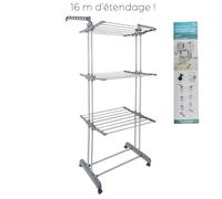 JECHERCHE Une IDÉE - RG0007 Étendoir à Linge Effet Bois 3 Étages, Capacité de Séchage 16 m, Design Élégant et Fonctionnel pour Espaces Réduits, 73x64x173 cm, Teinte Bois