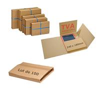 JECO - Lot de 100 étuis croix d'expédition carton brun 240×180mm boite pliante format lettre épaisseur variable 10 à 60 mm pour livre cadre tablette photo