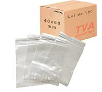 Jeco - Lot de 100 sachets à fermeture zip transparent format 4 x 6 cm : 40 x 60 mm 50µ - qualité alimentaire