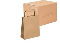 JeCo - Lot de 100 Sacs Cabas en Papier Kraft Brun avec poignée Plate 220 x 100 x 280mm 6 litres résistant Papier 80g/m² Sac Marron Havane Vente à emporter Emballage Commerce Sac Cadeau