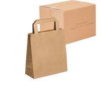 JeCo - Lot de 100 Sacs Cabas en Papier Kraft Brun avec poignée Plate 26 x 14 x 29cm 10 litres résistant Papier 80g/m² Sac Marron Havane Vente à emporter Emballage Commerce Sac Cadeau