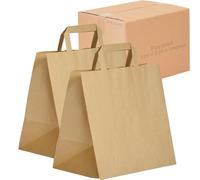JeCo - Lot de 100 Sacs Cabas en Papier Kraft Brun avec poignée Plate 32 x 22 x 28 cm 19 litres résistant Papier 80g/m² Sac Marron Havane Vente à emporter Emballage Commerce Sac Cadeau