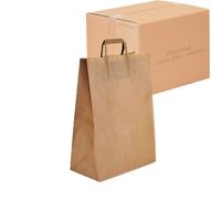 JeCo - Lot de 100 Sacs Cabas en Papier Kraft Brun avec poignée Plate 320 x 160 x 440 mm 24 litres résistant Papier 80g/m² Sac Marron Havane Vente à emporter Emballage Commerce Sac Cadeau