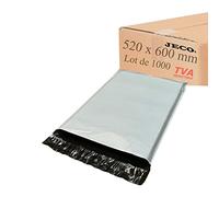 Jeco - Lot de 1000 pochettes plastique d'expédition opaques 520x600 mm 70 microns, très grandes enveloppes VAD 52x60cm Légère, très solide, inviolable et imperméable