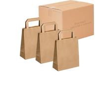 JeCo - Lot de 250 Sacs Cabas en Papier Kraft Brun avec poignée Plate 18 x 8 x 22 cm 3 litres résistant Papier 80g/m² Sac Marron Havane Vente à emporter Emballage Commerce Sac Cadeau