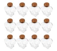 JECOMPRIS 12 Pièces Bouteille en Verre Mini Forme de Cœur avec Bouchon en Liège, Récipient Transparent Romantique pour Messages de Vœux, Décoration de Bureau et Anniversaire