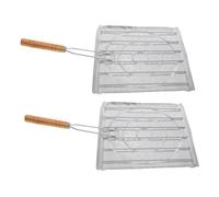 JECOMPRIS 2 Pièces Porte-toasts Grille de Cuisson Plaque de Cuisson Grille- de Camping Outils de Barbecue en Acier Inoxydable Ustensiles de cuisinière à la Viande en Bois