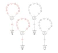 JECOMPRIS 4 pièces Bracelets Chapelet pour Baptême Lot de Design Ange Argenté Accessoires Doux et Résistants pour Baptême Communion et Shower