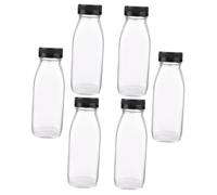 JECOMPRIS 6 pièces Bouteilles Verre Transparentes Bouteilles Réutilisables pour Jus et Yaourt avec Bouchon Aléatoire et Eau pour Frigo Design Étanche et Portable Couleur Couleur Aléatoire