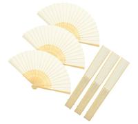 JECOMPRIS 6 Pièces Éventail Pliant Chinois Beige en Papier et Bambou | Surface Vierge pour Création Diy, Opération D’une Main, Accessoire Léger pour Danse, Parade et Décor Mural