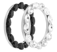 JECOMPRIS Anneau Décoratif de Démarrage Voiture à Strass Ovales Lot de 2 Cache-Boutons Marche/Arrêt Bicolores Noir et Blanc Accessoire Auto Compatible pour Intérieur Véhicule